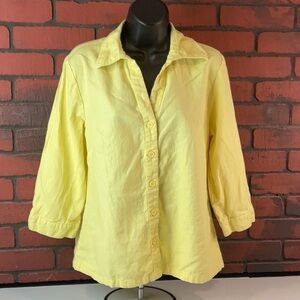 Donna Moore‎ Woman's Medium Yellow Linen Quarter Sleeve Button Down – Casual